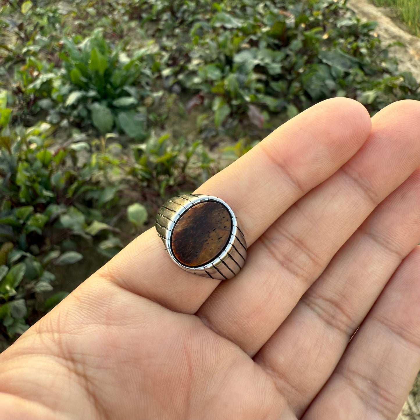 Italian Stainless Steel Tiger Aqeeq Ring with Free Home Delivery