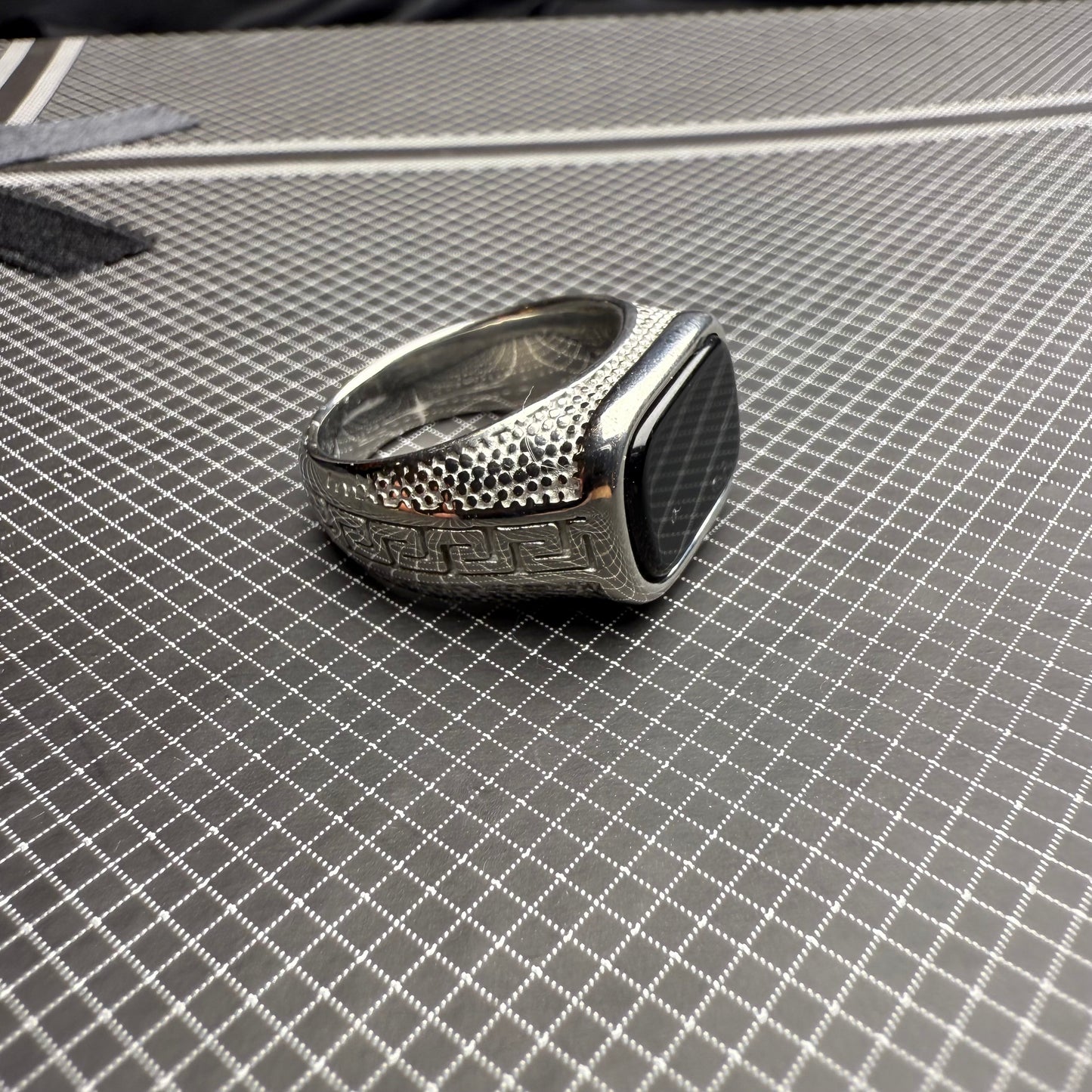 Italian Stainless Steel Black Aqeeq Ring with Free Home Delivery