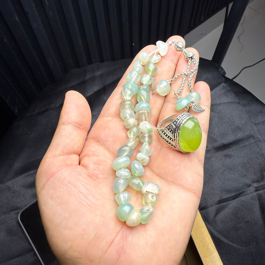 Green Shejri Aqeeq Tasbih – Original Natural Stone