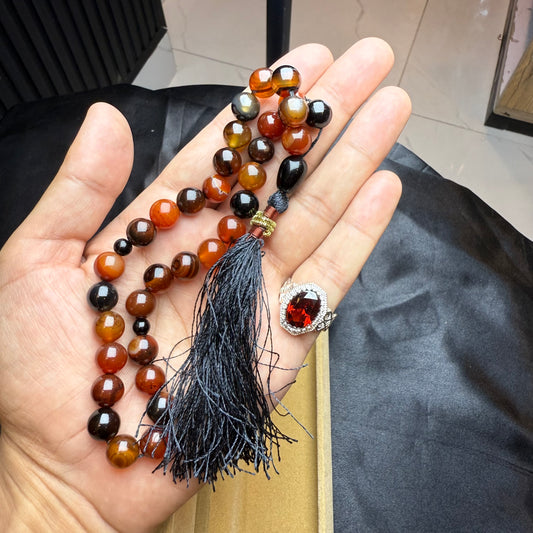 Red Zircon Stone Ring with Yammni Aqeeq Tasbih – Exclusive Stone Deal