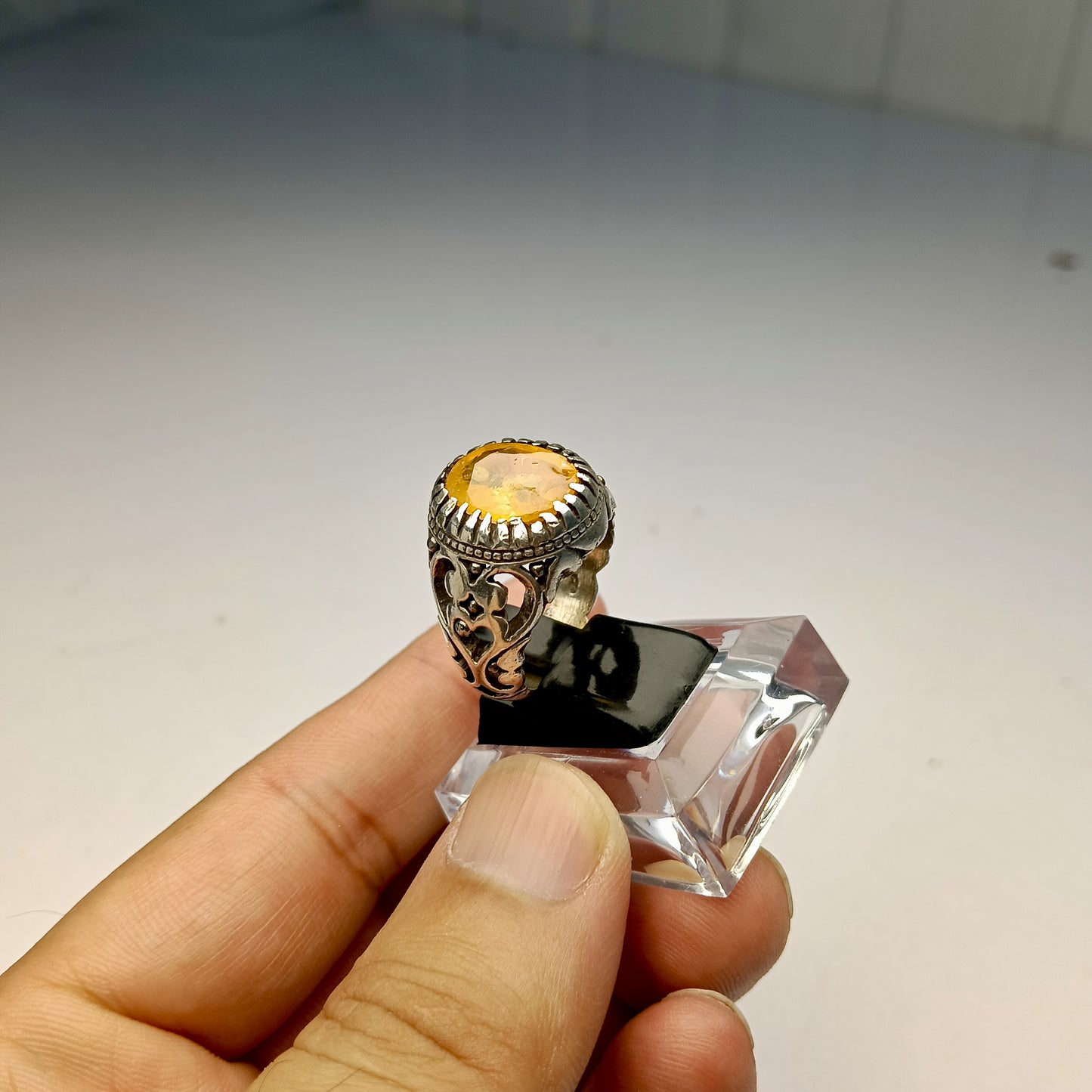 Rare Pukraj Stone Ring – Premium Yellow Sapphire in Top Quality Silver