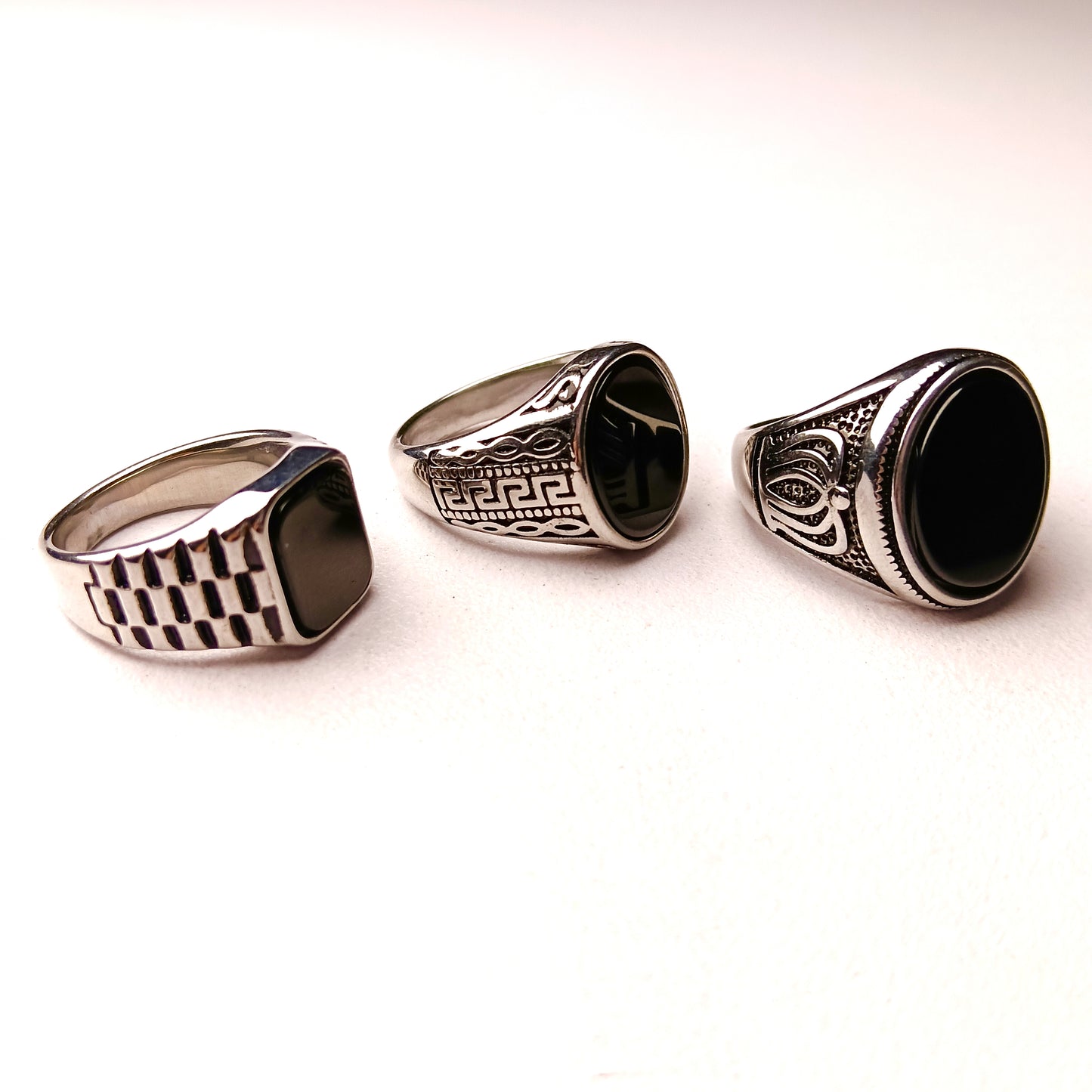 Exclusive Deal: Set of 3 Silver Rings with Black Aqeeq – Free Home Delivery!