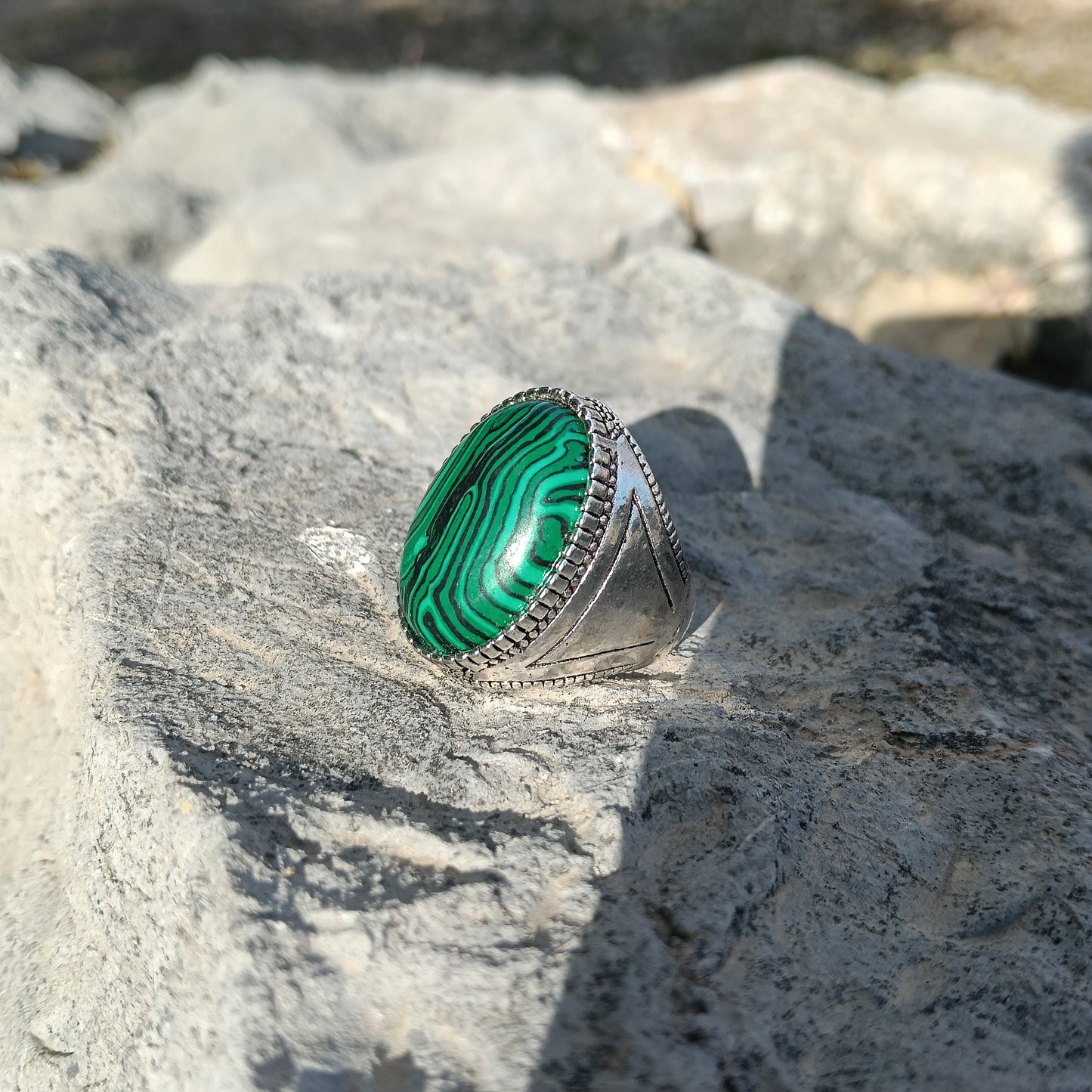 Beautiful Handcrafted Green Malachite Ring Unique and Beautiful Natural Stone Ring
