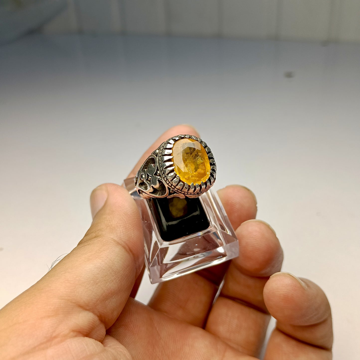 Rare Pukraj Stone Ring – Premium Yellow Sapphire in Top Quality Silver