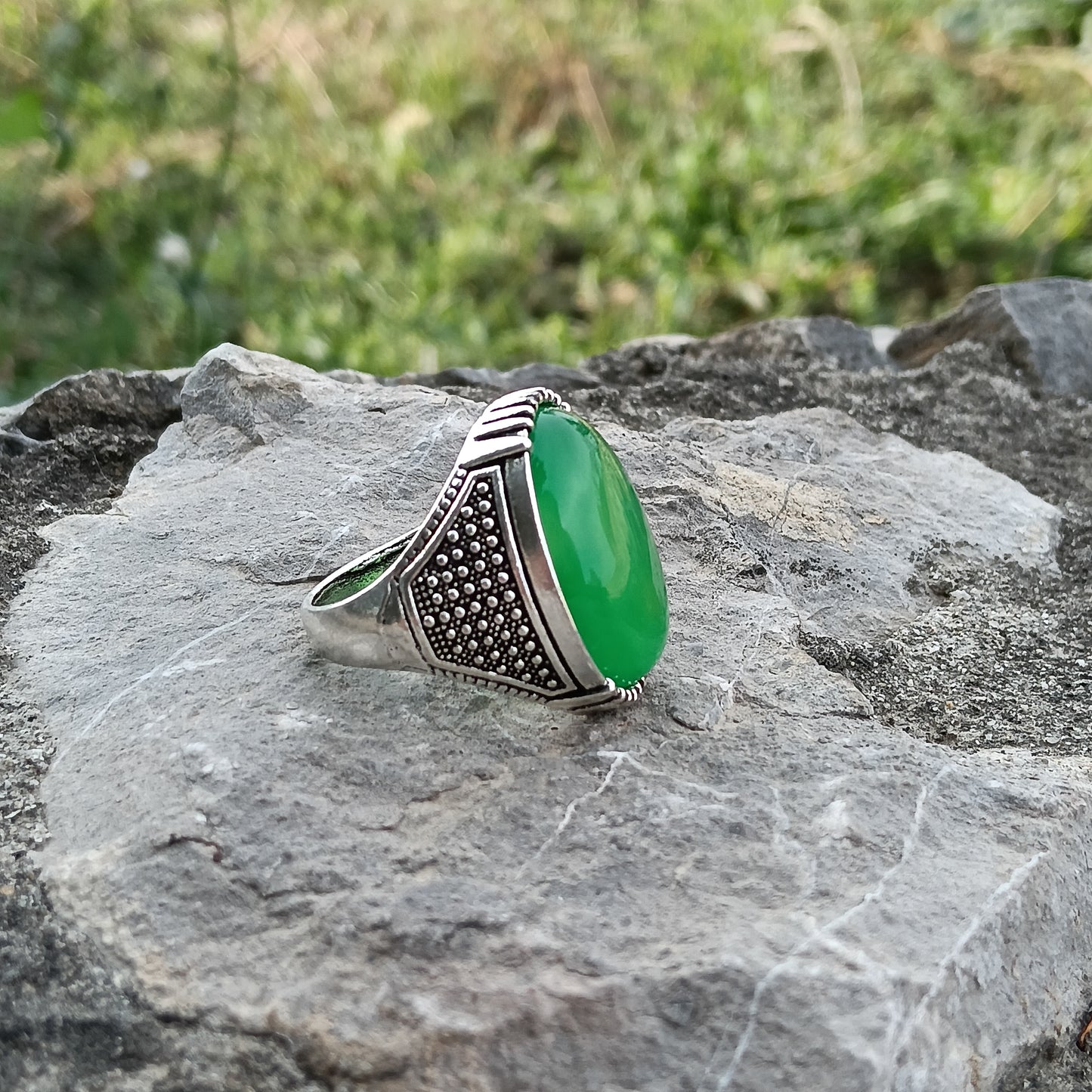 AAA grade Green Aqeeq stone Ring