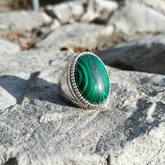 Beautiful Handcrafted Green Malachite Ring Unique and Beautiful Natural Stone Ring