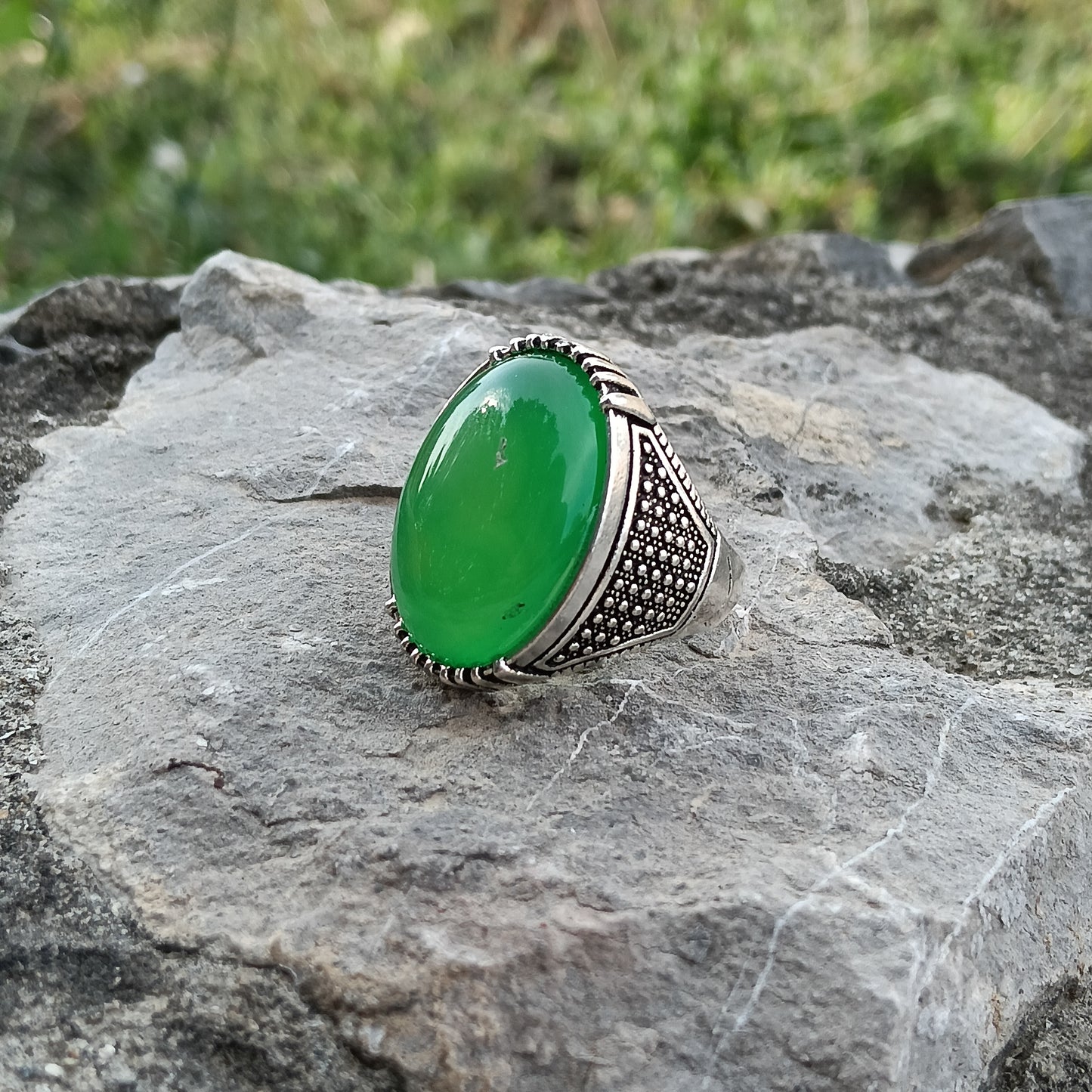 AAA grade Green Aqeeq stone Ring