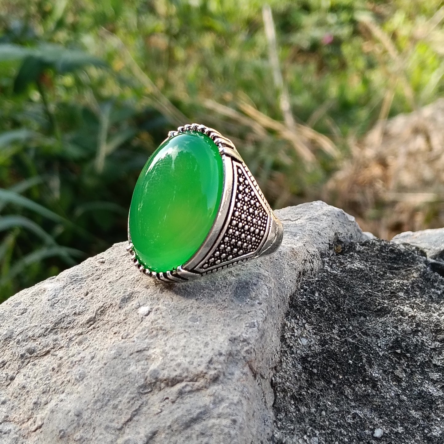 AAA grade Green Aqeeq stone Ring