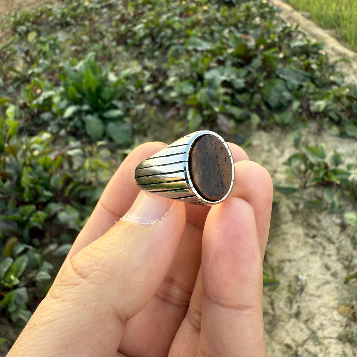 Italian Stainless Steel Tiger Aqeeq Ring with Free Home Delivery