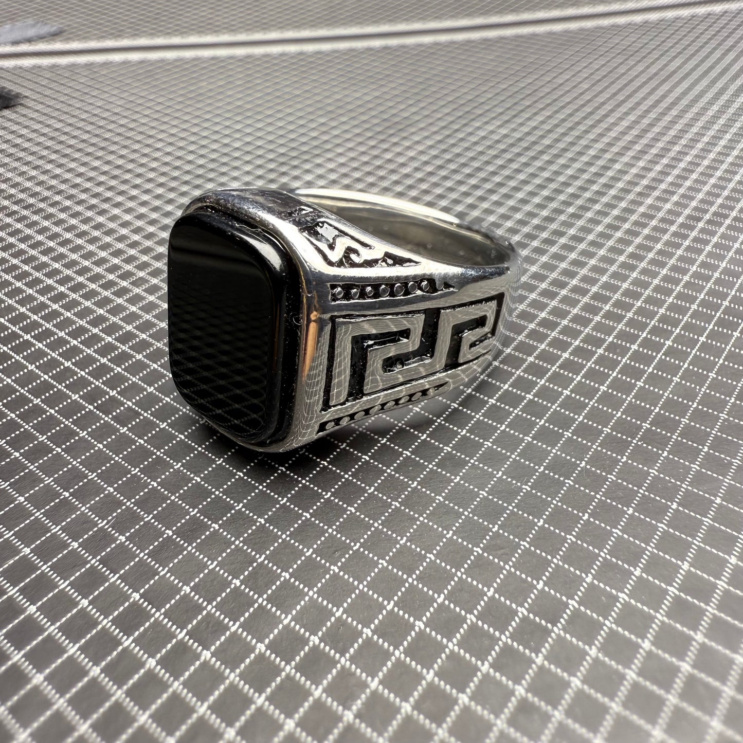 Italian Stainless Steel Black Aqeeq Ring with Free Home Delivery
