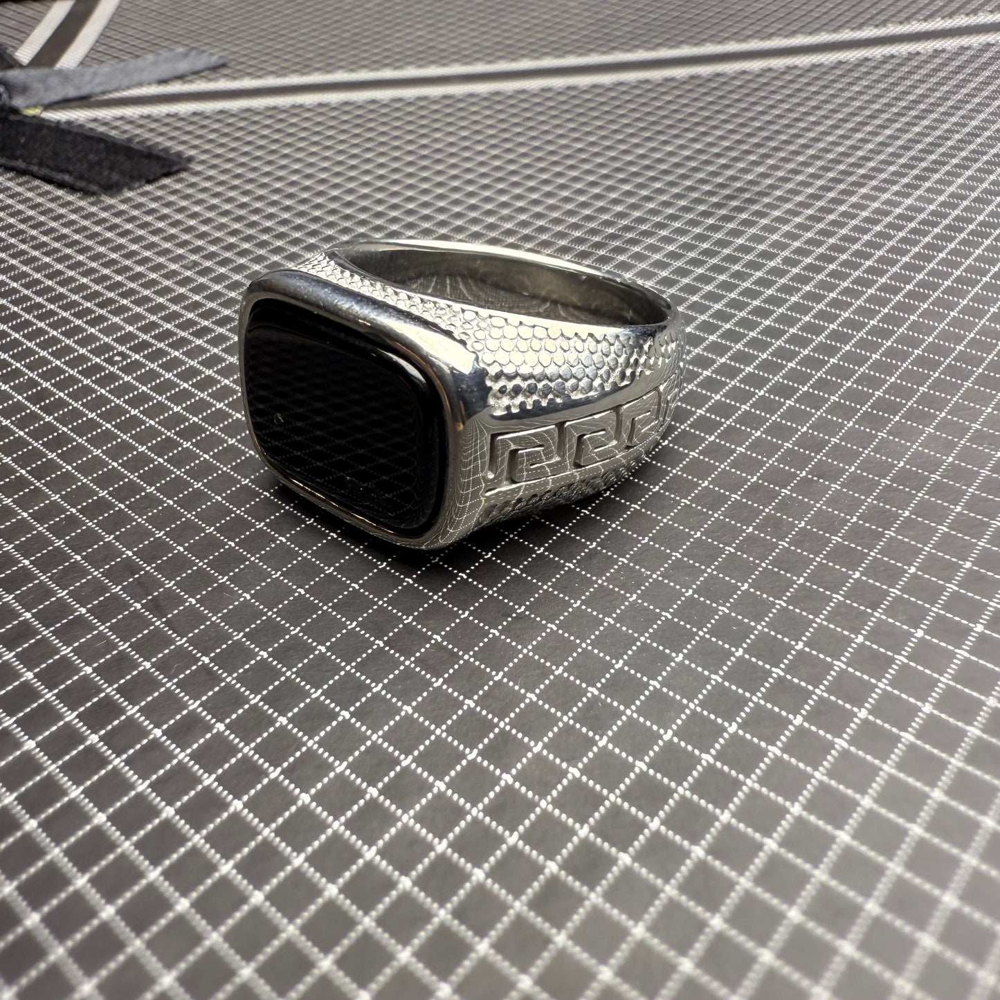 Italian Stainless Steel Black Aqeeq Ring with Free Home Delivery