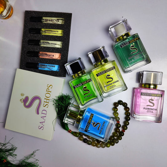 Deal of 5 perfume,Tester kit And stone shejri Tasbih