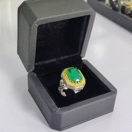 AAA-grade emerald(Zamrud)Ring pure chandi handmade