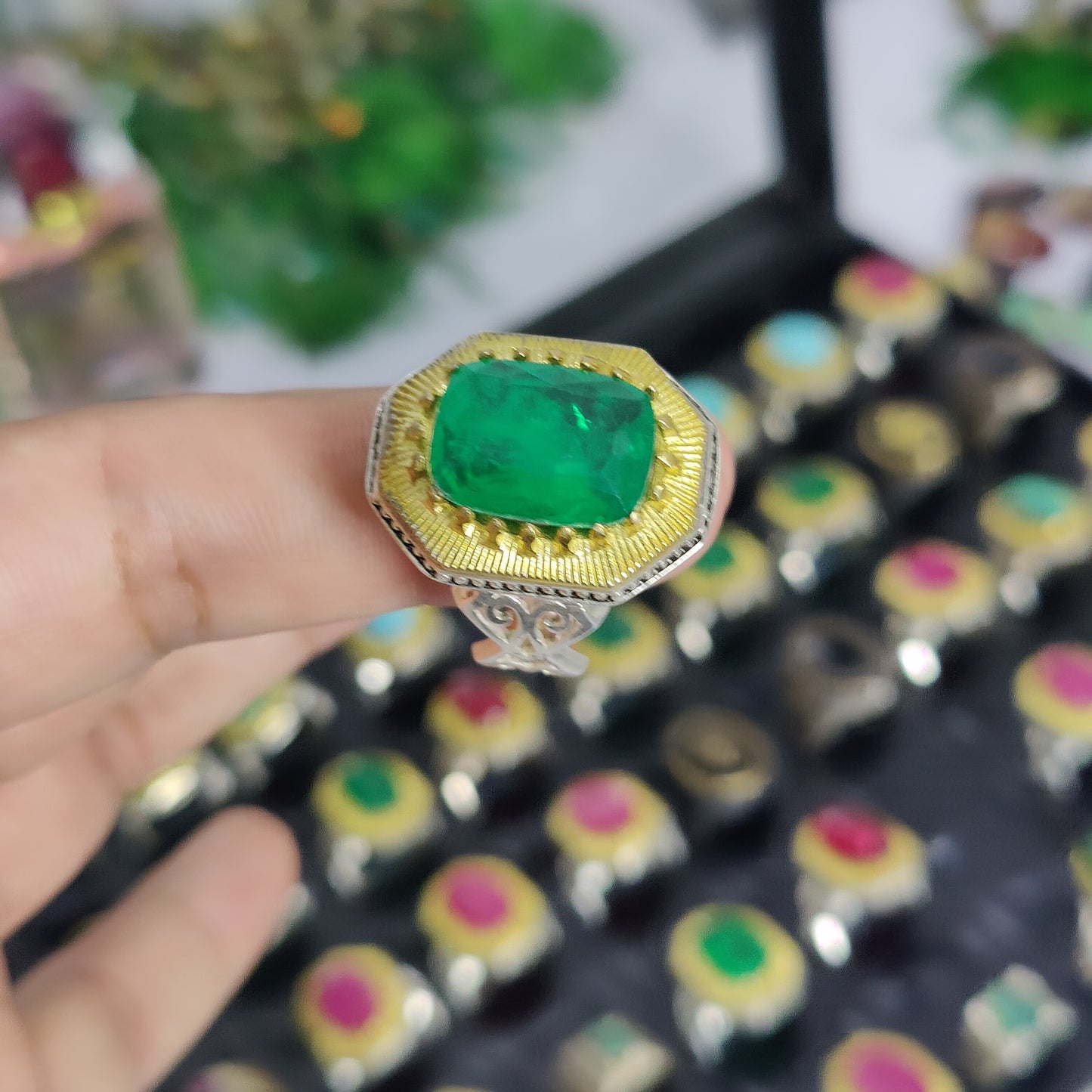 AAA-grade emerald(Zamrud)Ring pure chandi handmade