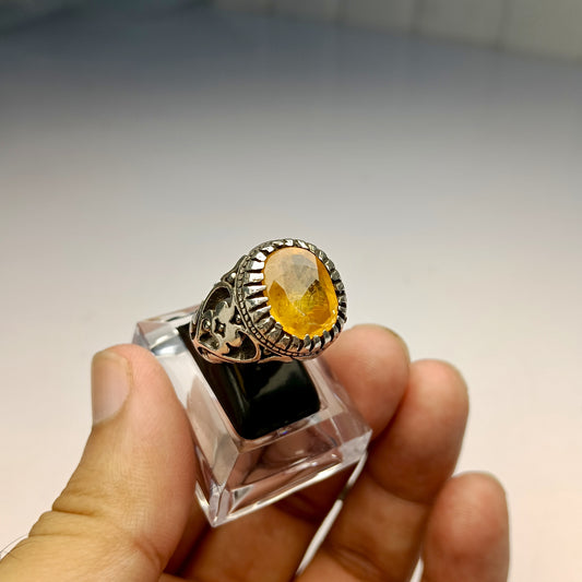 Rare Pukraj Stone Ring – Premium Yellow Sapphire in Top Quality Silver