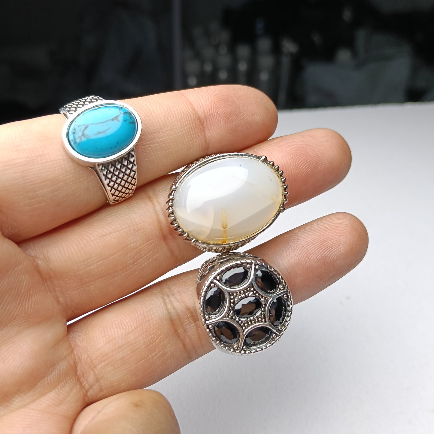 Triple Stone Ring Deal: Feroza, Hematite & Shejri Aqeeq Rings – Free Home Delivery!
