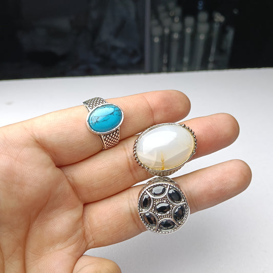 Triple Stone Ring Deal: Feroza, Hematite & Shejri Aqeeq Rings – Free Home Delivery!
