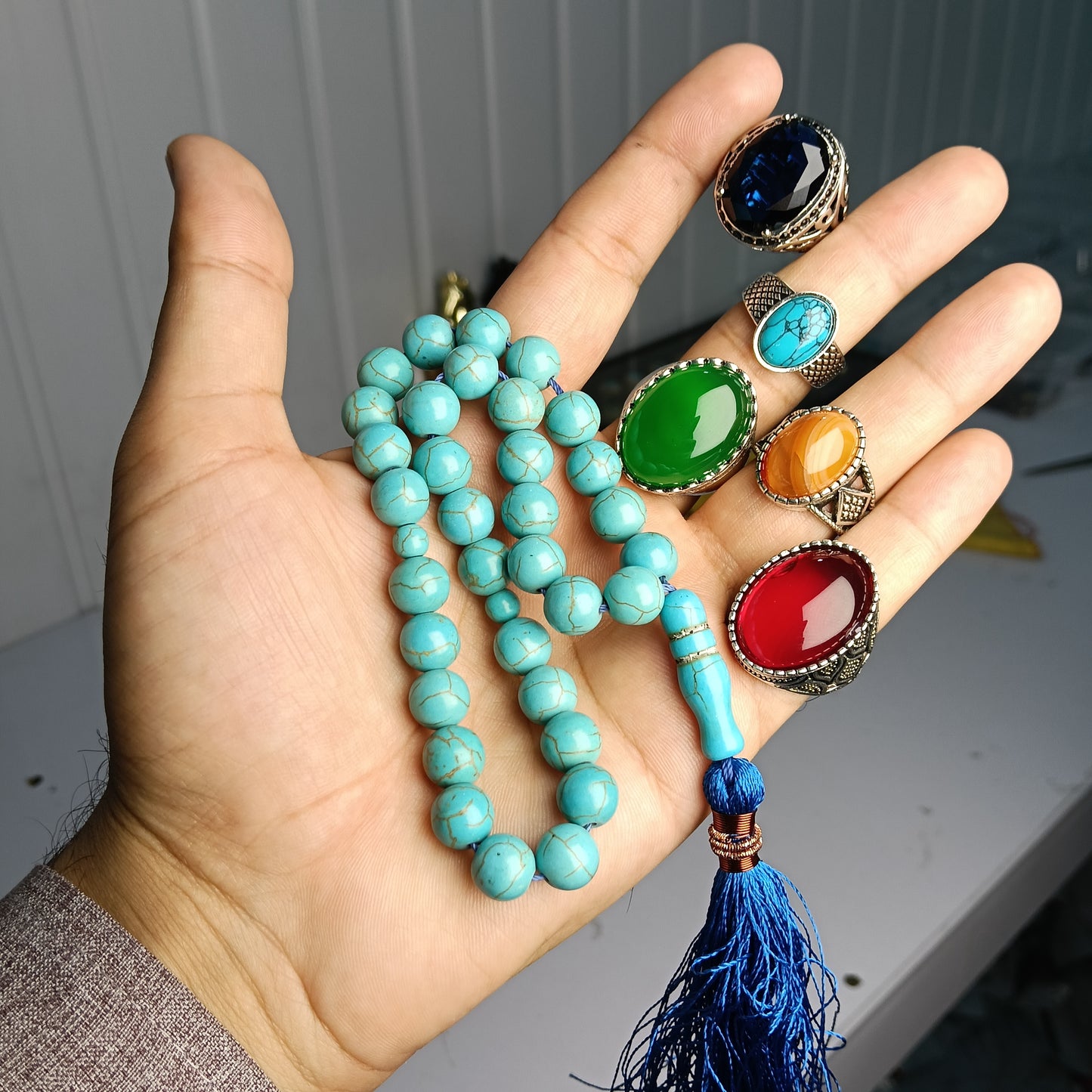 5 Gemstone Rings + Feroza Tasbih Deal